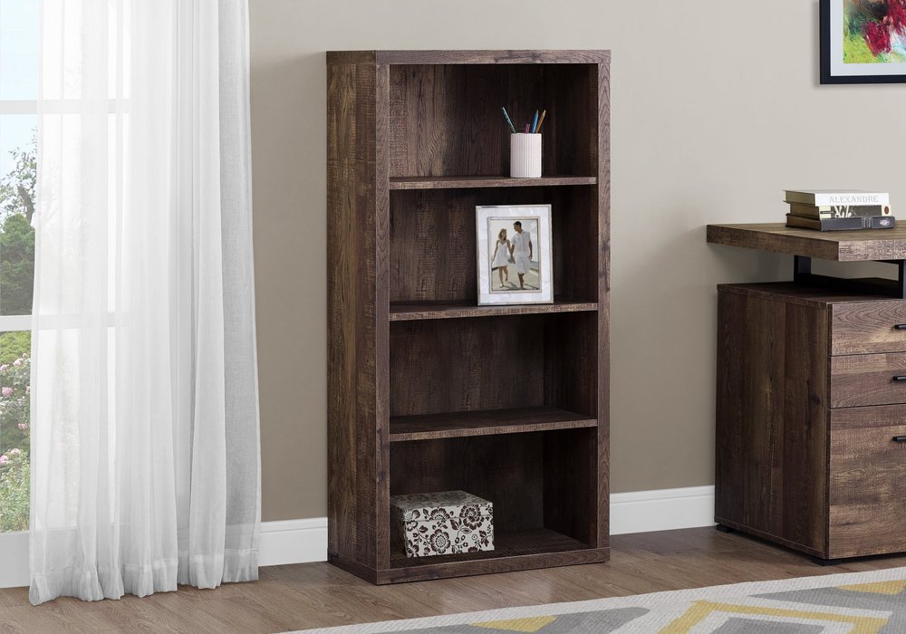 48" Brown Distressed Wood Adjustable Four Tier Bookcase