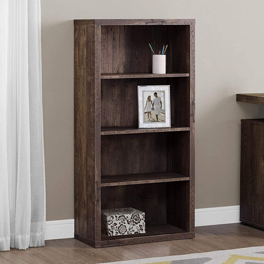 48" Brown Distressed Wood Adjustable Four Tier Bookcase