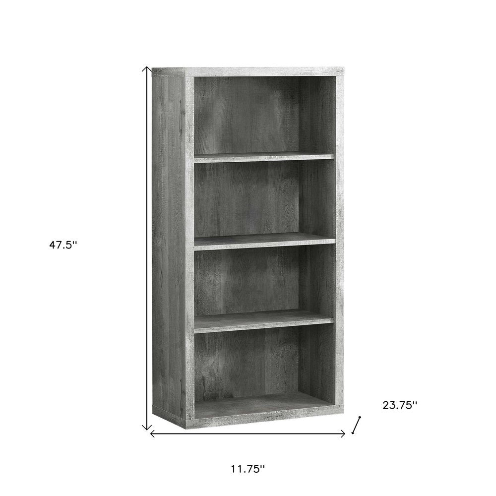 48" Brown Distressed Wood Adjustable Four Tier Bookcase
