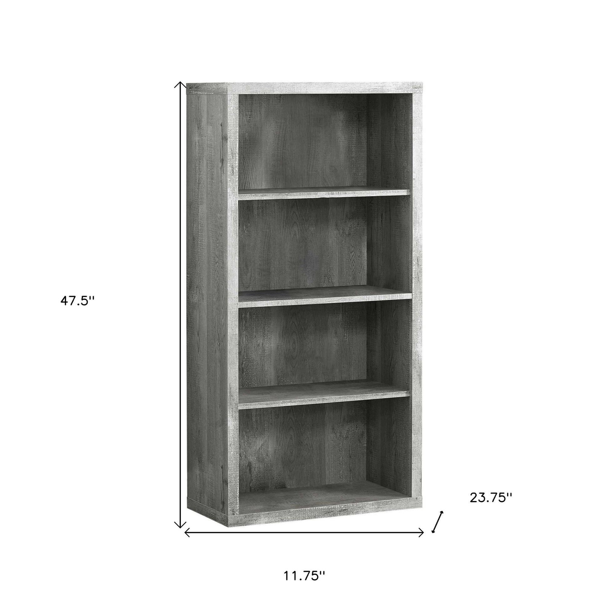 48" Brown Distressed Wood Adjustable Four Tier Bookcase