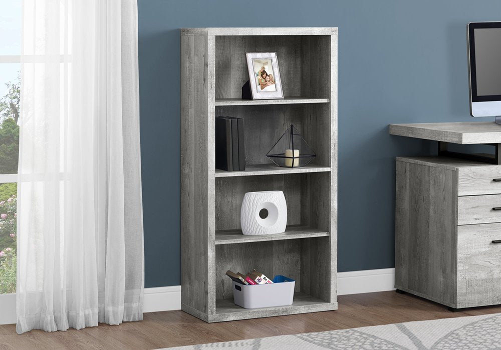 48" Brown Distressed Wood Adjustable Four Tier Bookcase