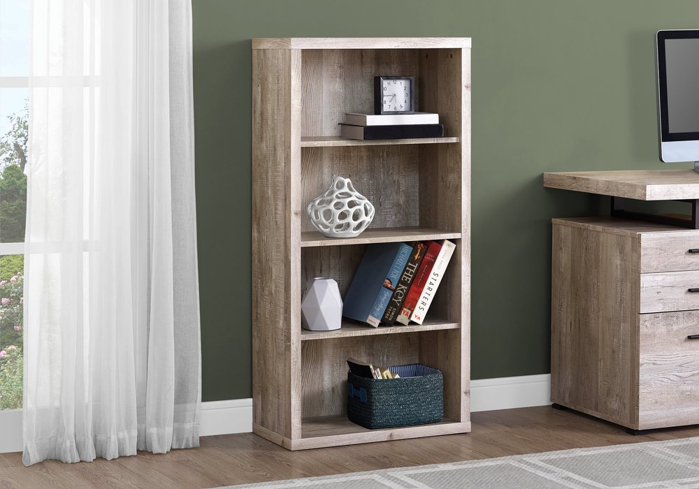 48" Brown Distressed Wood Adjustable Four Tier Bookcase