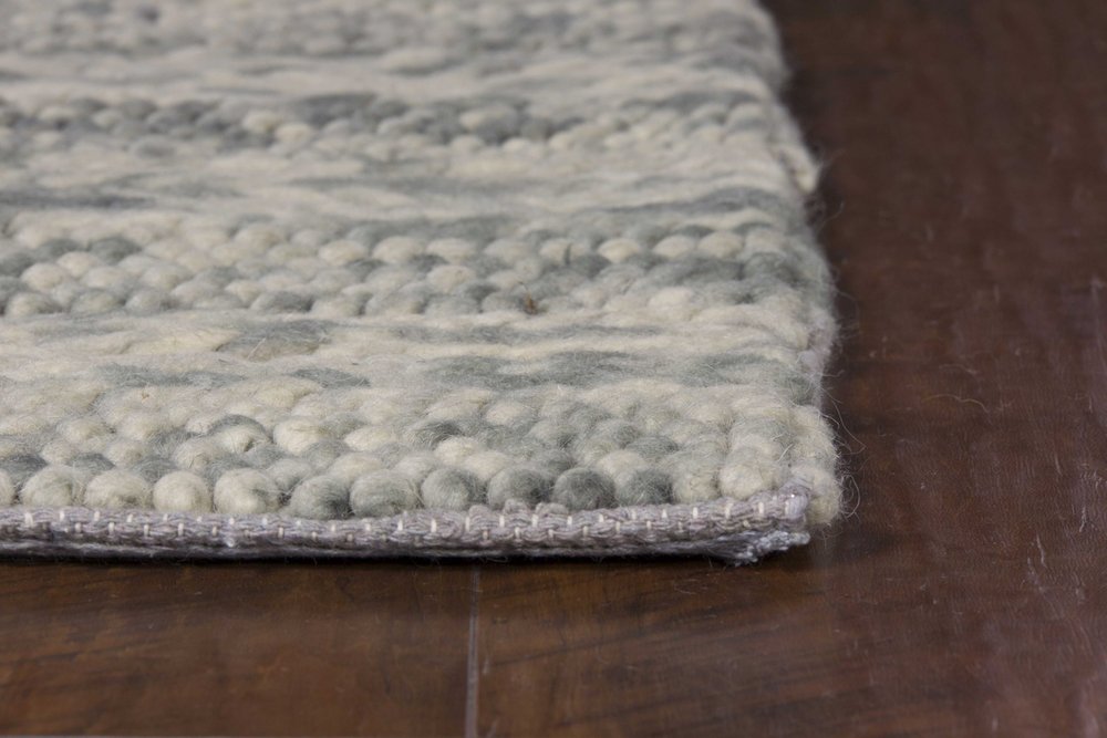 7' X 9' Gray And Ivory Wool Striped Hand Woven Area Rug