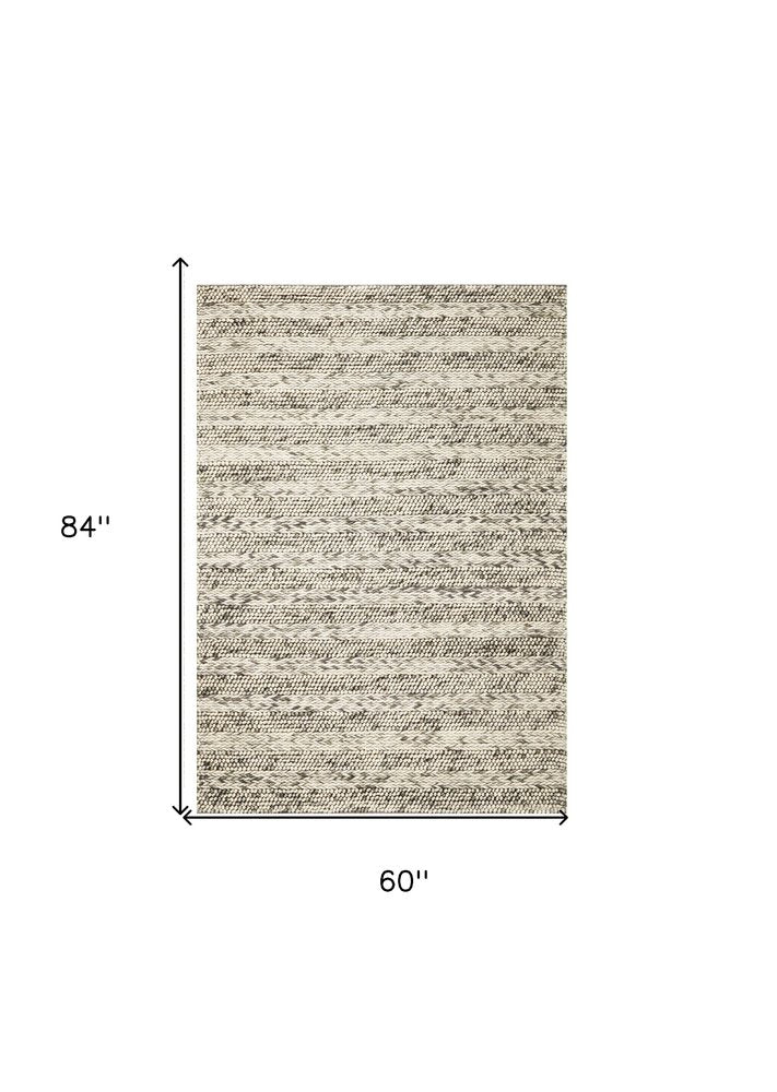 7' X 9' Gray And Ivory Wool Striped Hand Woven Area Rug