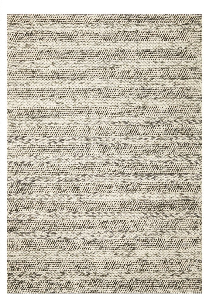 7' X 9' Gray And Ivory Wool Striped Hand Woven Area Rug
