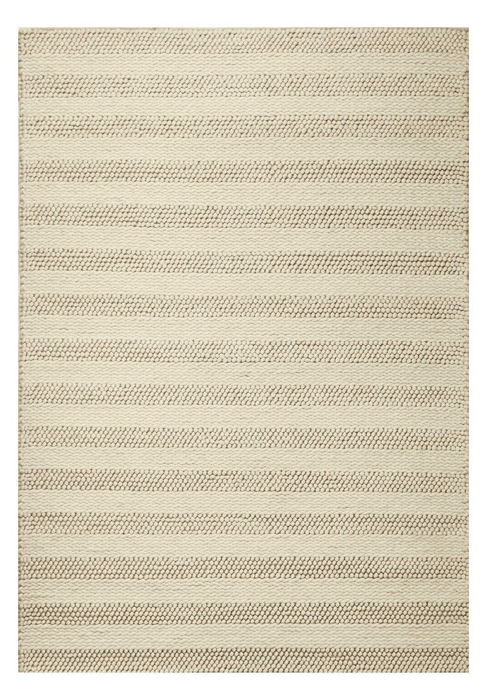 9' X 13' Ivory And White Wool Striped Hand Woven Area Rug