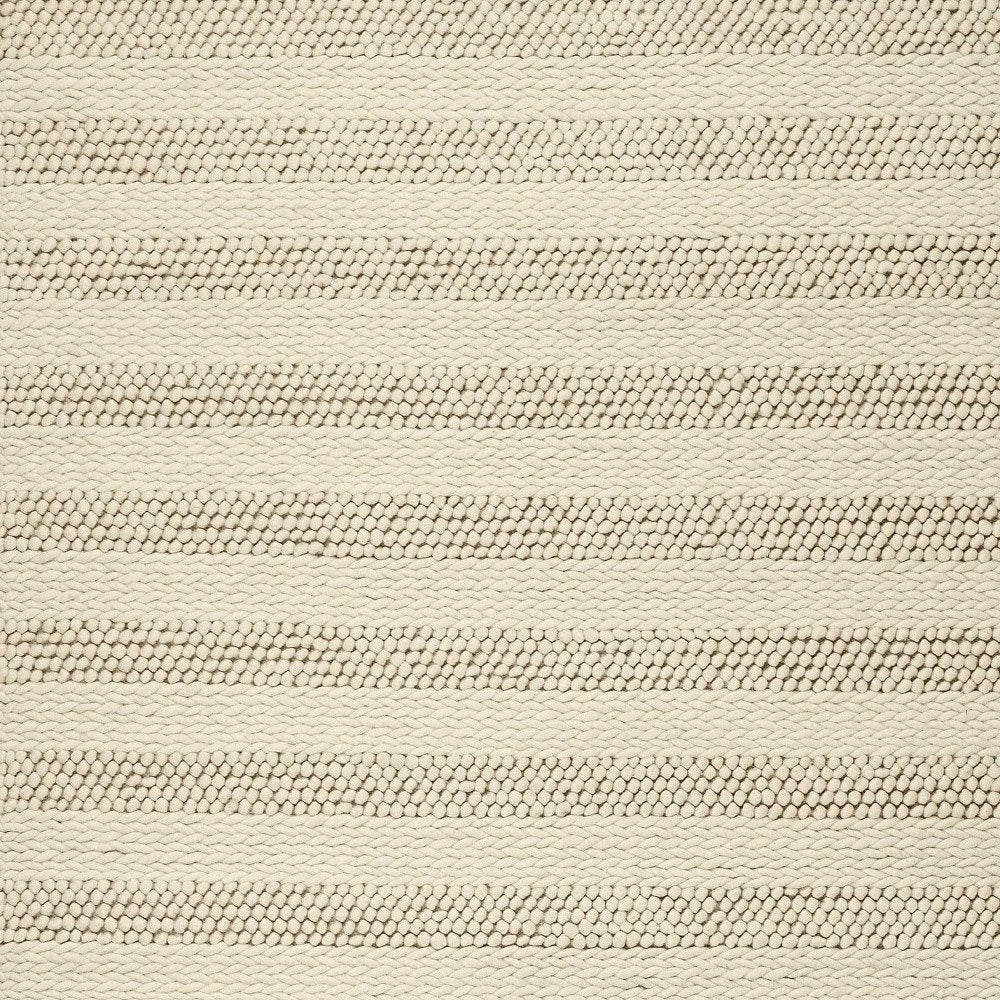9' X 13' Ivory And White Wool Striped Hand Woven Area Rug