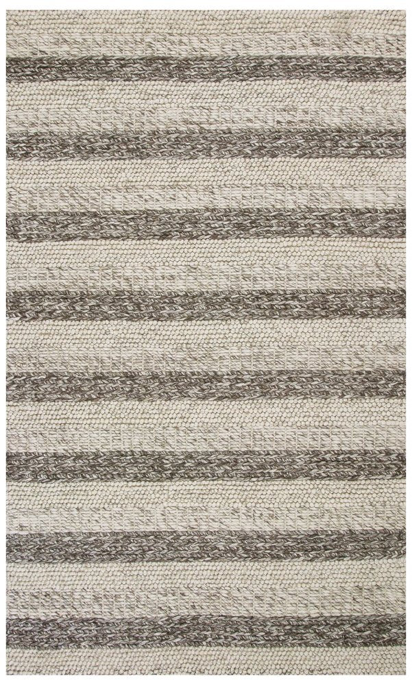 9' X 13' Brown Gray And Ivory Wool Striped Hand Woven Area Rug