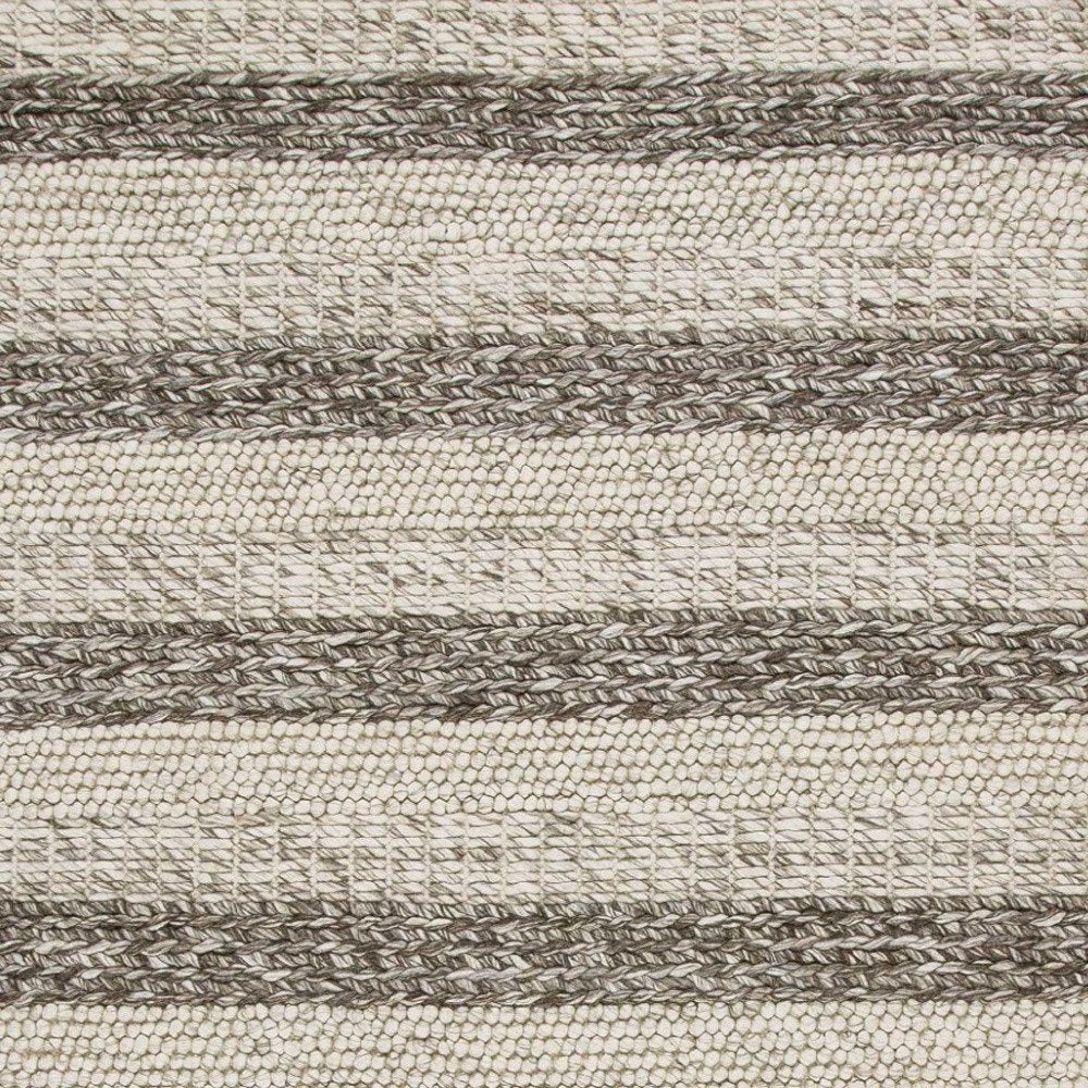 9' X 13' Brown Gray And Ivory Wool Striped Hand Woven Area Rug