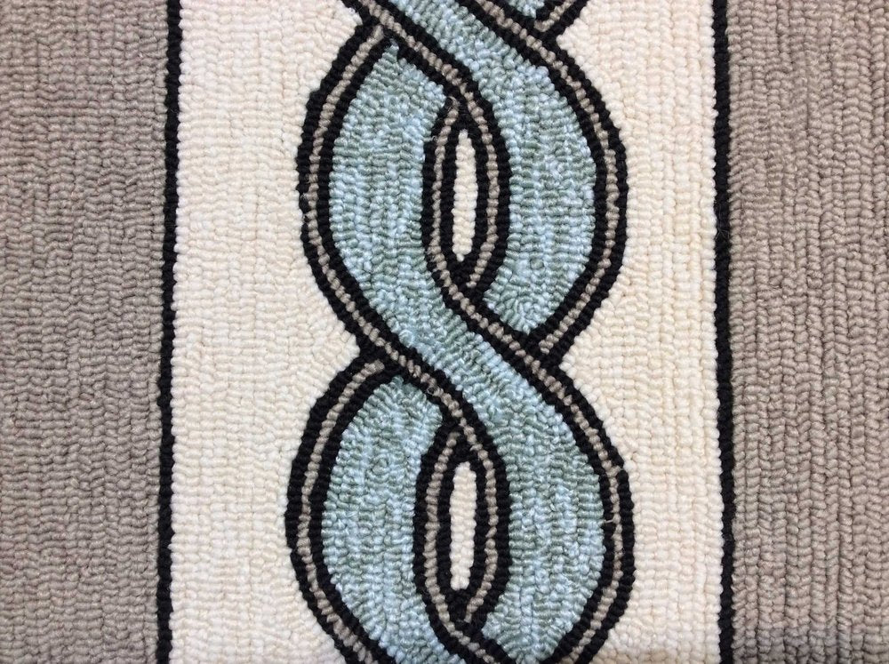 6' X 9' Ivory Light Blue And Gray Geometric Hand Hooked Area Rug