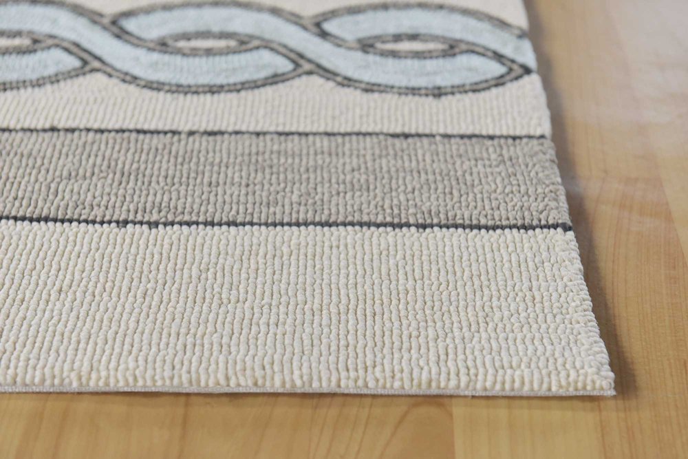 6' X 9' Ivory Light Blue And Gray Geometric Hand Hooked Area Rug