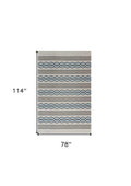 6' X 9' Ivory Light Blue And Gray Geometric Hand Hooked Area Rug