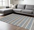 6' X 9' Ivory Light Blue And Gray Geometric Hand Hooked Area Rug
