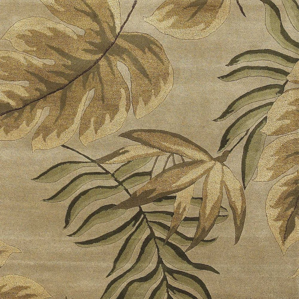 5' X 8' Sand And Beige Wool Botanical Leaves Hand Tufted Area Rug
