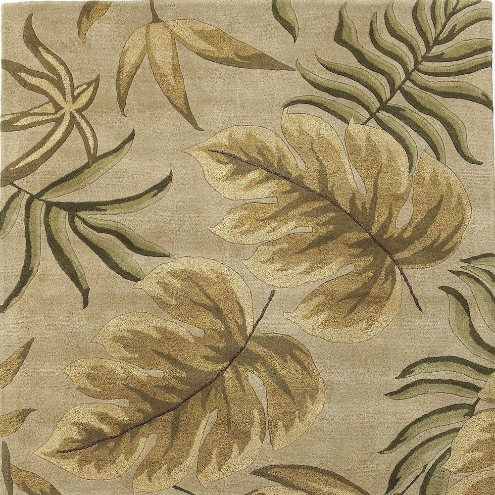 5' X 8' Sand And Beige Wool Botanical Leaves Hand Tufted Area Rug