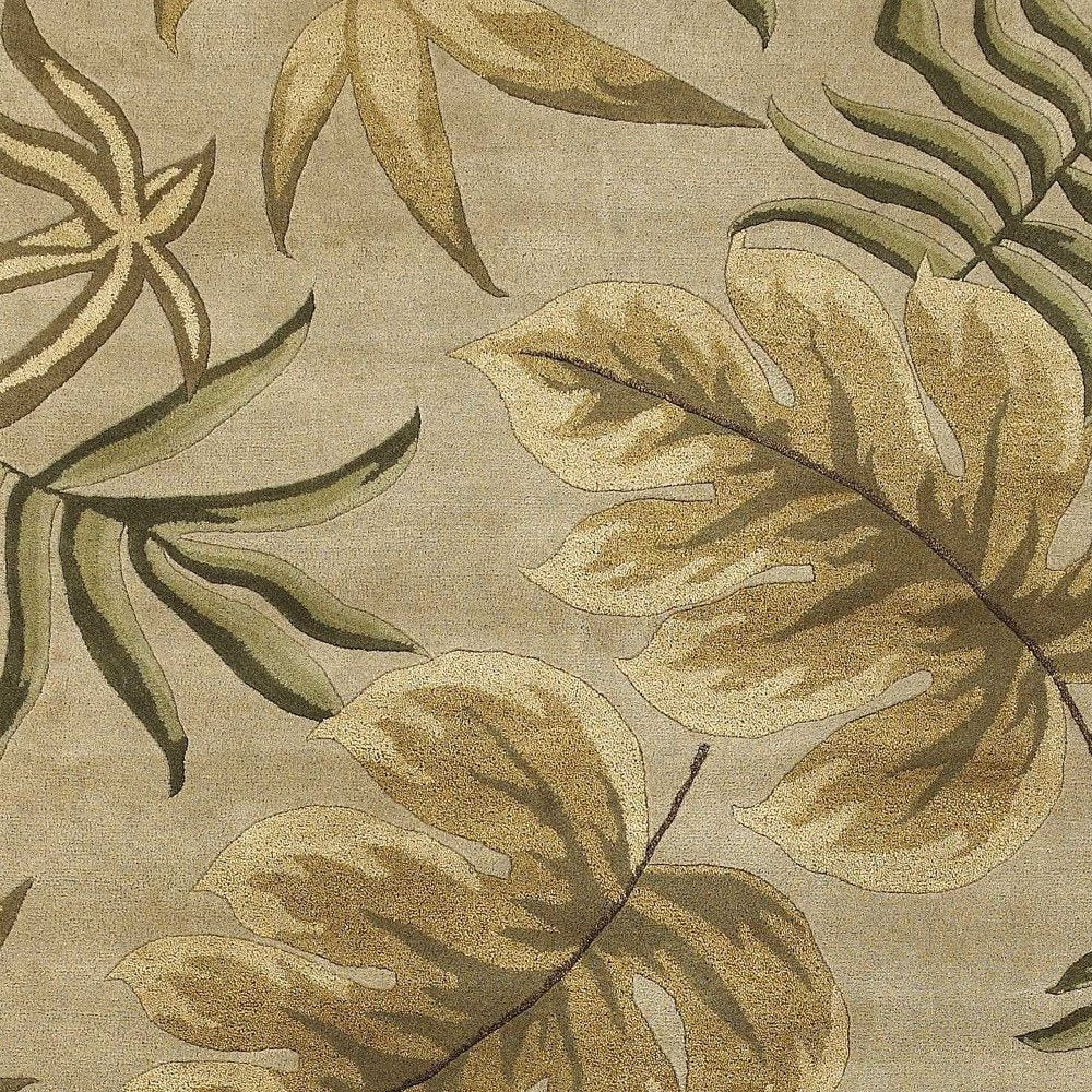 5' X 8' Sand And Beige Wool Botanical Leaves Hand Tufted Area Rug