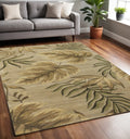5' X 8' Sand And Beige Wool Botanical Leaves Hand Tufted Area Rug