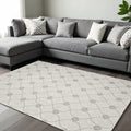 5' X 7' Ivory And Gray Wool Ogee Hand Tufted Area Rug