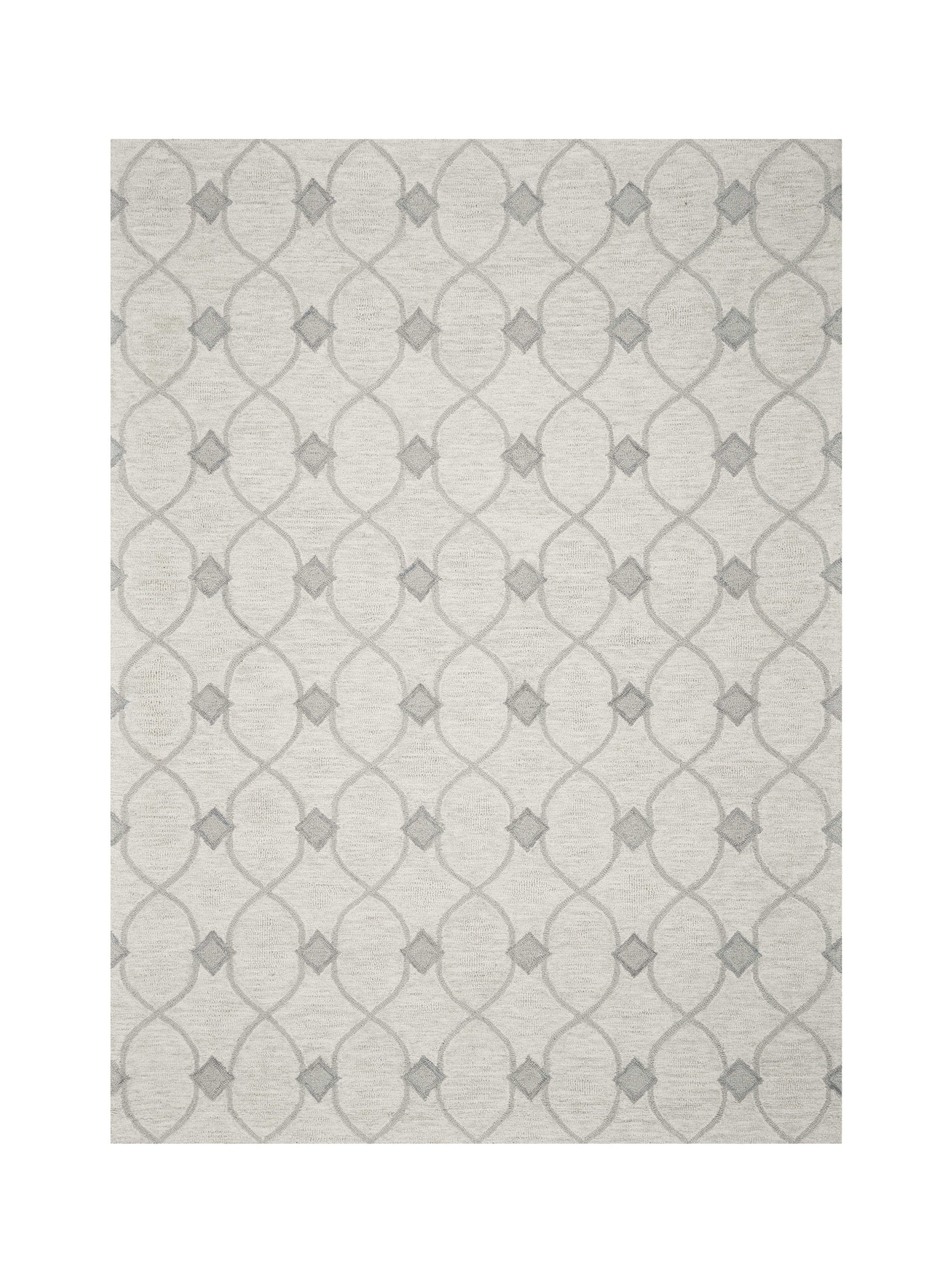 5' X 7' Ivory And Gray Wool Ogee Hand Tufted Area Rug