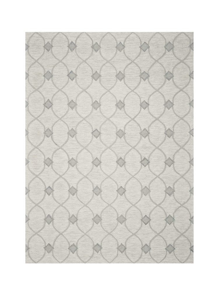 5' X 7' Ivory And Gray Wool Ogee Hand Tufted Area Rug