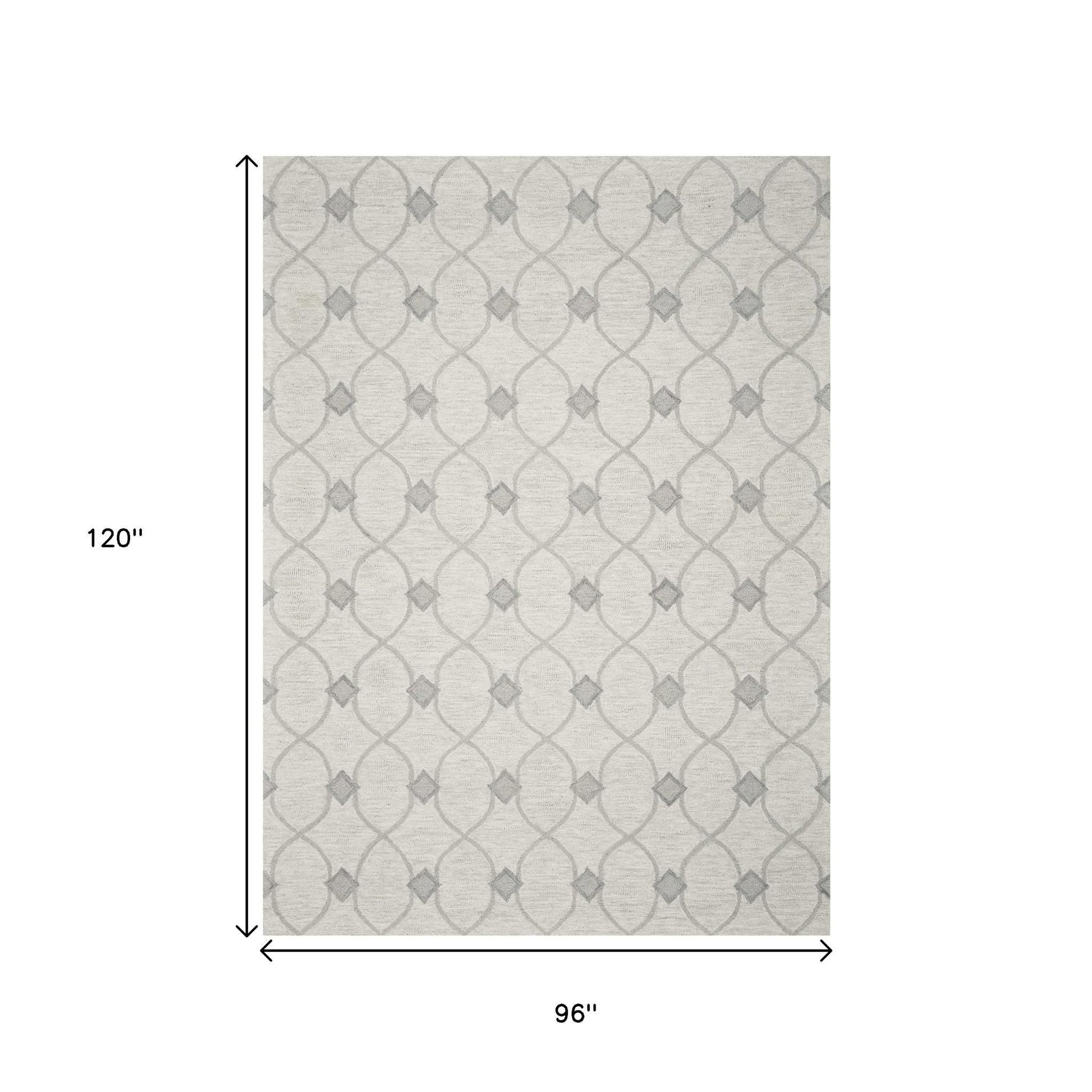 5' X 7' Ivory And Gray Wool Ogee Hand Tufted Area Rug