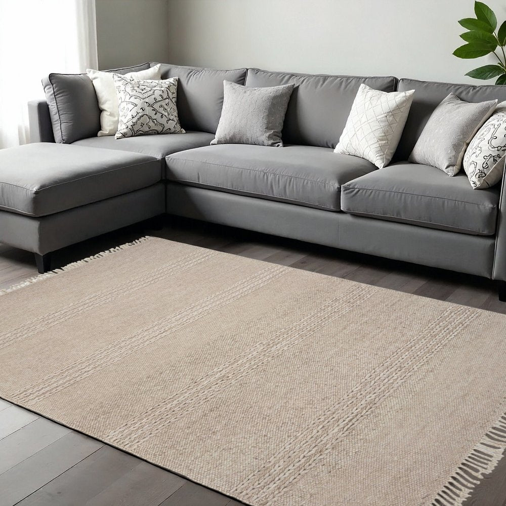 3' X 5' Beige Wool Hand Woven Area Rug