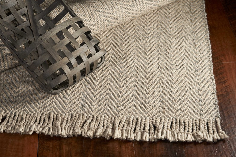3' X 5' Beige And Gray Wool Chevron Hand Woven Area Rug