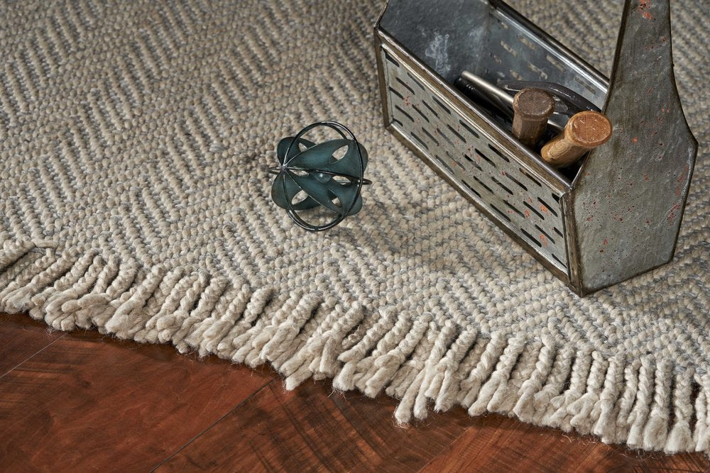 3' X 5' Beige And Gray Wool Chevron Hand Woven Area Rug
