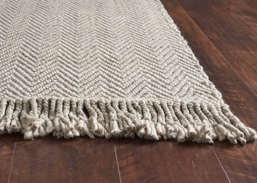 3' X 5' Beige And Gray Wool Chevron Hand Woven Area Rug