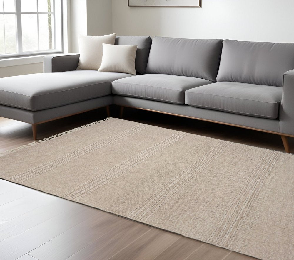 3' X 5' Beige Wool Hand Woven Area Rug