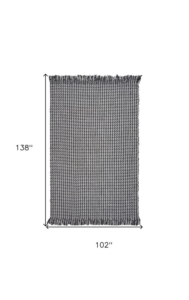9' X 12' Gray And Light Gray Wool Houndstooth Hand Woven Area Rug With Fringe