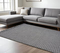 9' X 12' Gray And Light Gray Wool Houndstooth Hand Woven Area Rug With Fringe