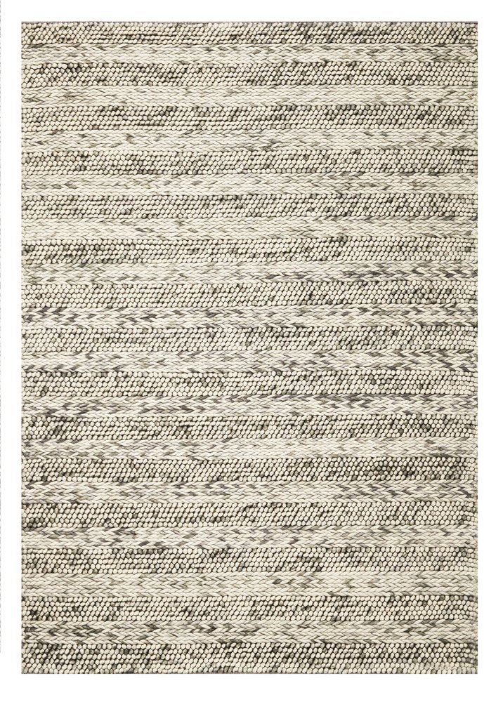 7' X 9' Gray And Ivory Wool Striped Hand Woven Area Rug