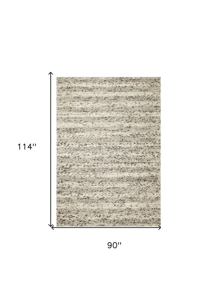 7' X 9' Gray And Ivory Wool Striped Hand Woven Area Rug