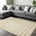 9' X 13' Ivory And White Wool Striped Hand Woven Area Rug
