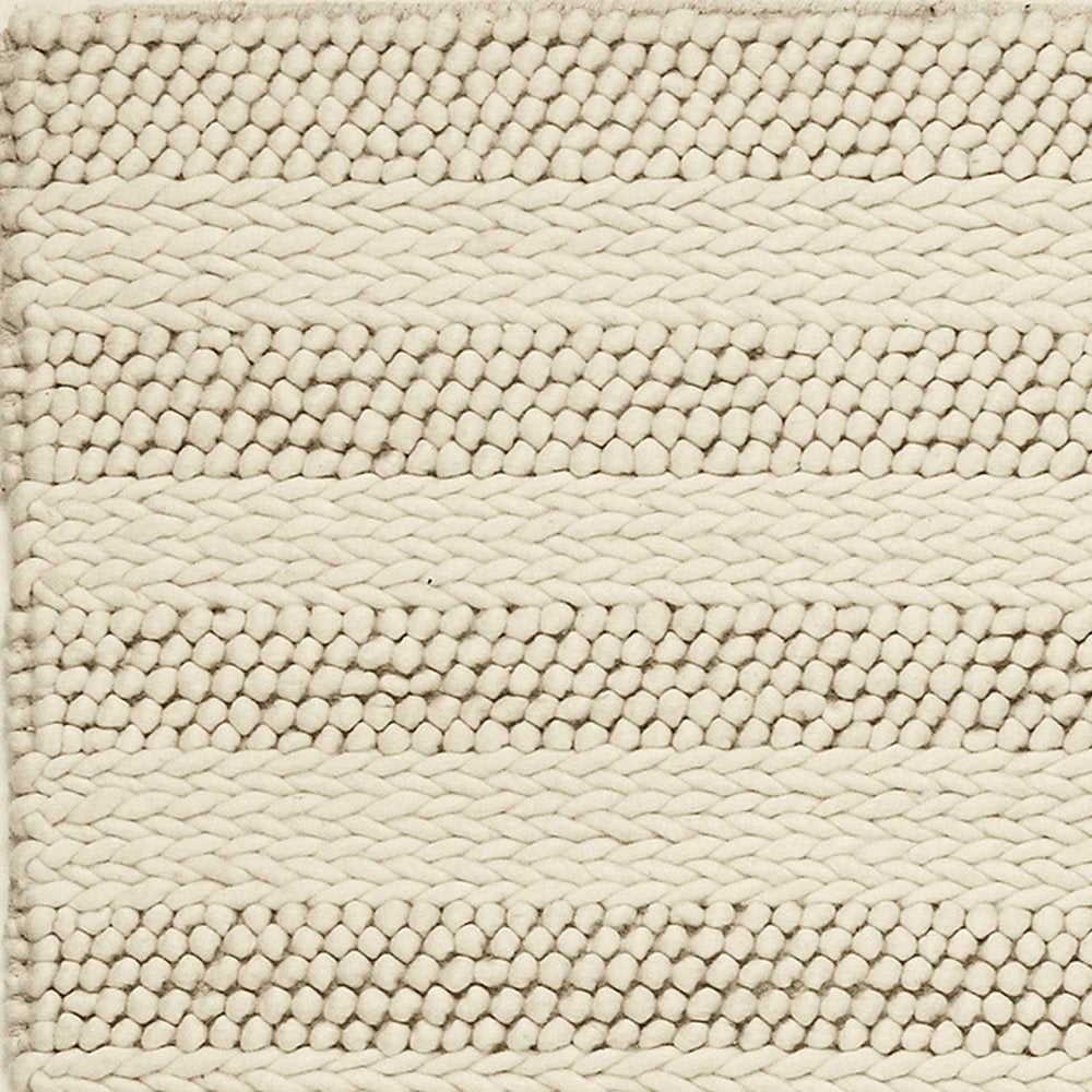 9' X 13' Ivory And White Wool Striped Hand Woven Area Rug