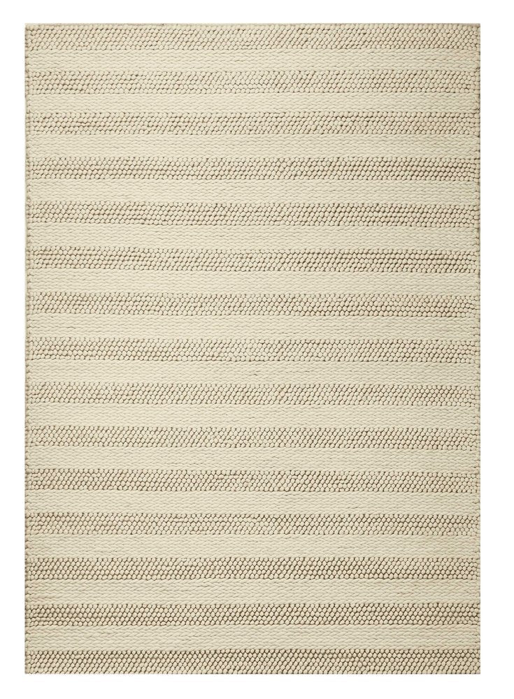 9' X 13' Ivory And White Wool Striped Hand Woven Area Rug