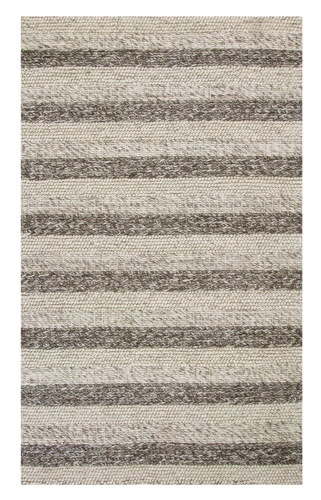 9' X 13' Brown Gray And Ivory Wool Striped Hand Woven Area Rug