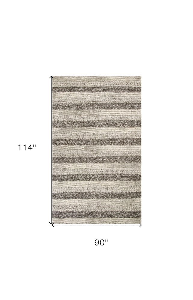 9' X 13' Brown Gray And Ivory Wool Striped Hand Woven Area Rug