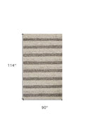 9' X 13' Brown Gray And Ivory Wool Striped Hand Woven Area Rug