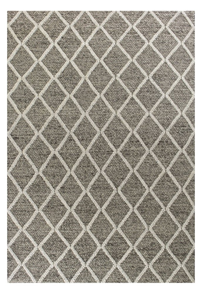 8' X 10' Dark Gray And Ivory New Zealand Lambs Wool Diamond Hand Woven Area Rug