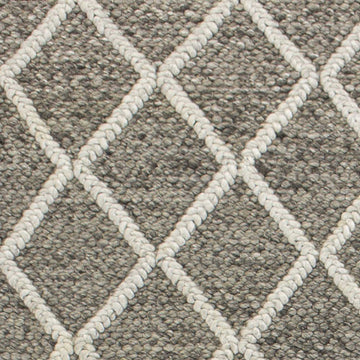 8' X 10' Dark Gray And Ivory New Zealand Lambs Wool Diamond Hand Woven Area Rug