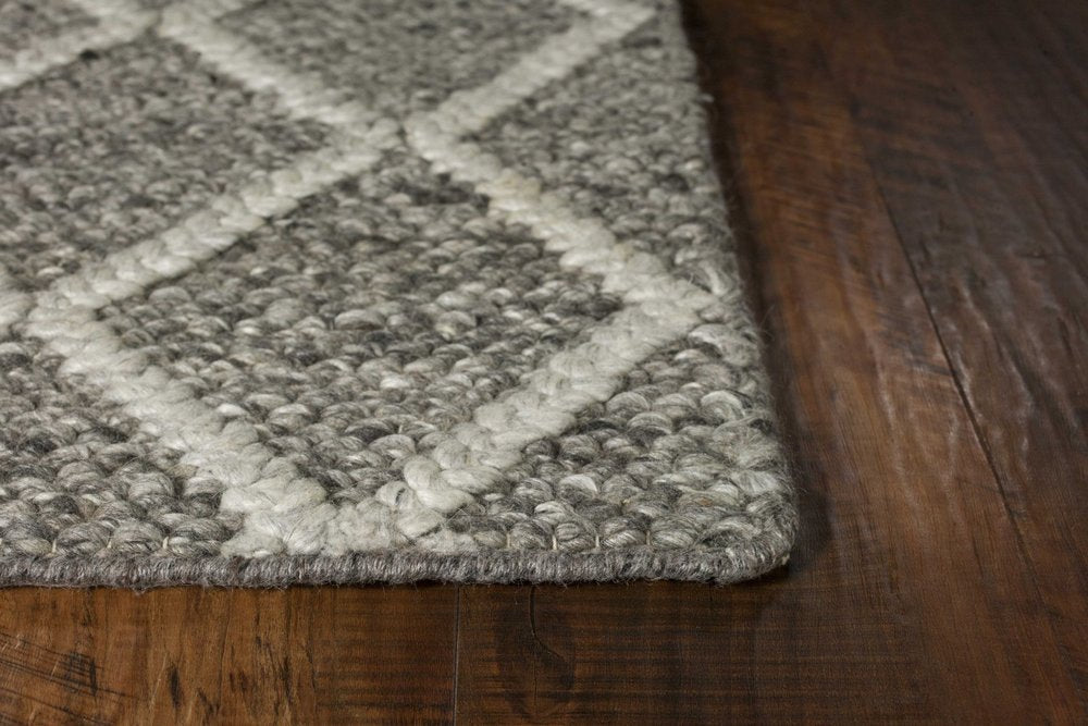 8' X 10' Dark Gray And Ivory New Zealand Lambs Wool Diamond Hand Woven Area Rug