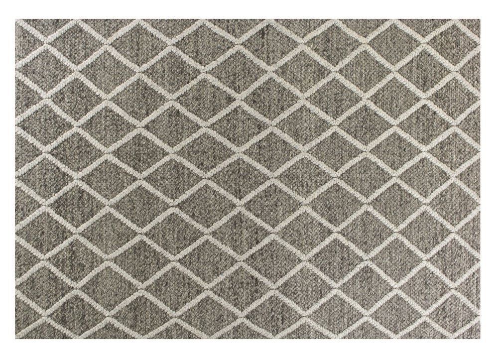 8' X 10' Dark Gray And Ivory New Zealand Lambs Wool Diamond Hand Woven Area Rug
