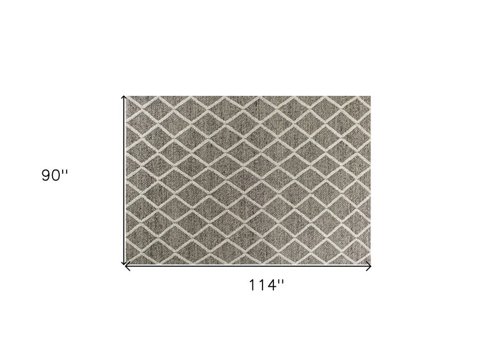 8' X 10' Dark Gray And Ivory New Zealand Lambs Wool Diamond Hand Woven Area Rug