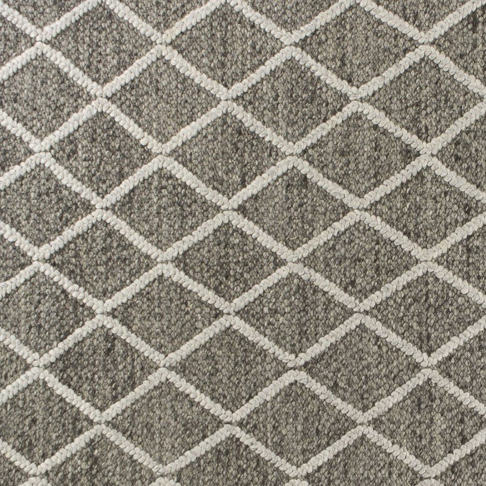 8' X 10' Dark Gray And Ivory New Zealand Lambs Wool Diamond Hand Woven Area Rug