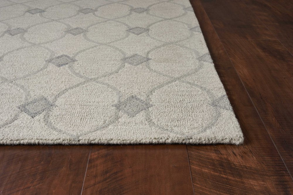 5' X 7' Ivory And Gray Wool Ogee Hand Tufted Area Rug
