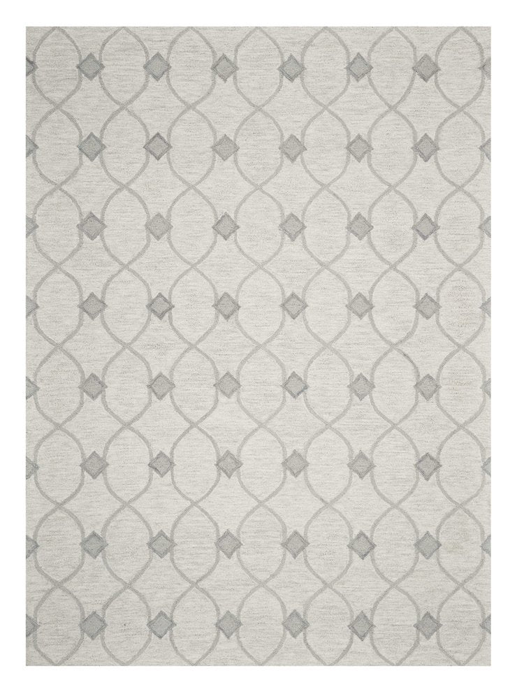 5' X 7' Ivory And Gray Wool Ogee Hand Tufted Area Rug