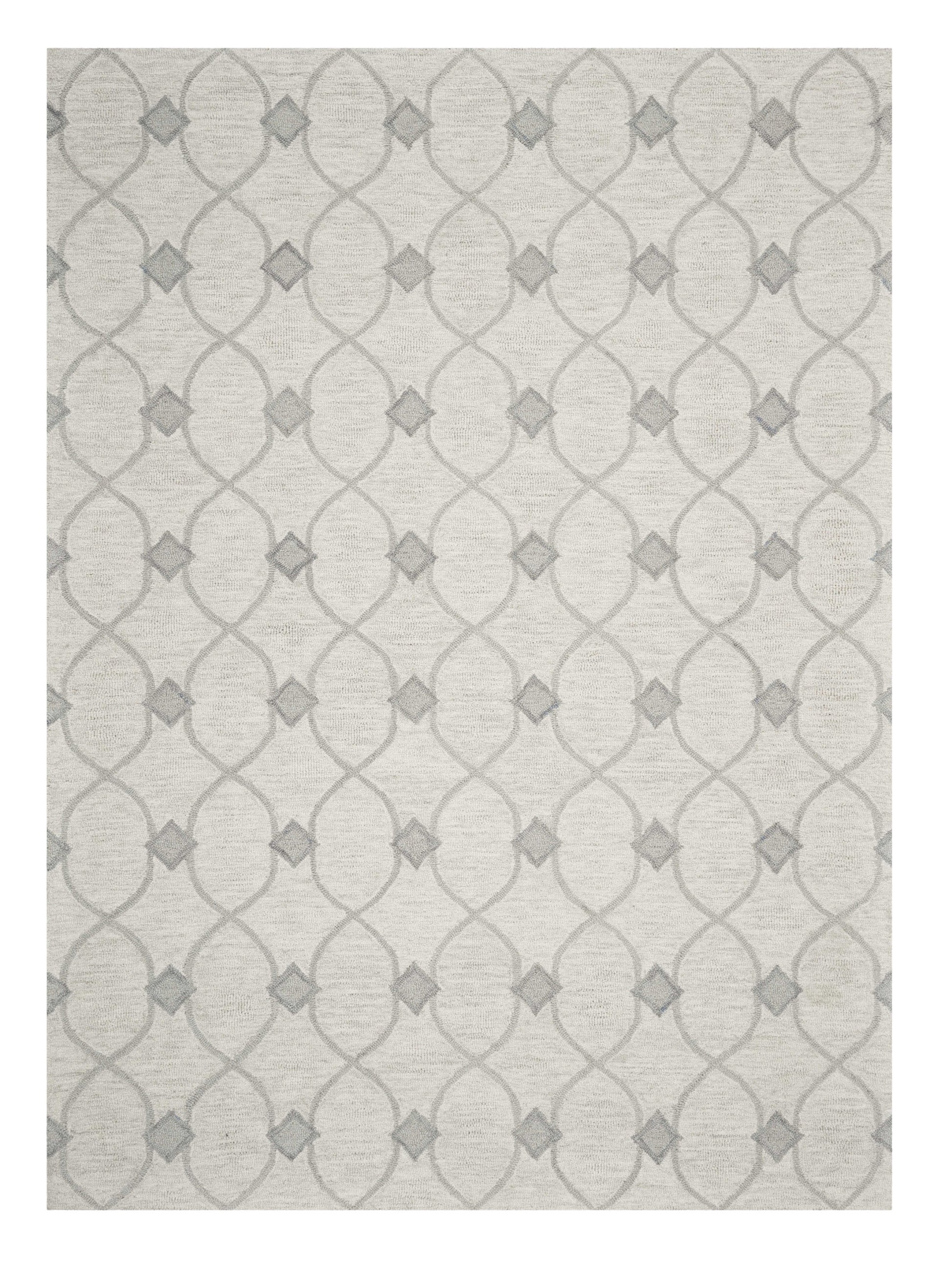 5' X 7' Ivory And Gray Wool Ogee Hand Tufted Area Rug