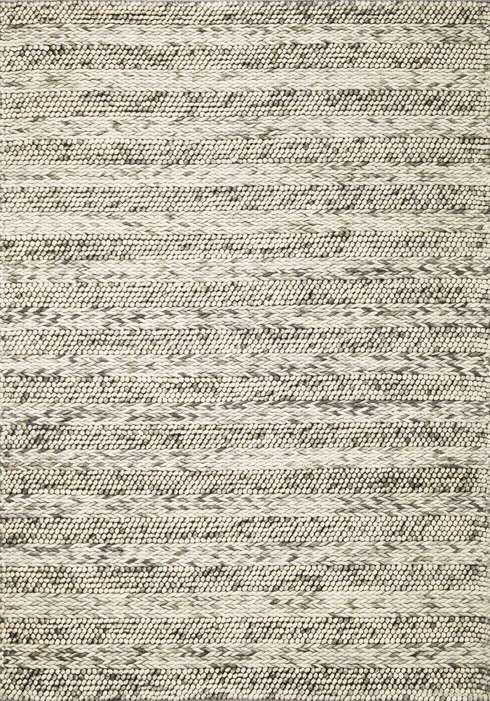 7' X 9' Gray And Ivory Wool Striped Hand Woven Area Rug